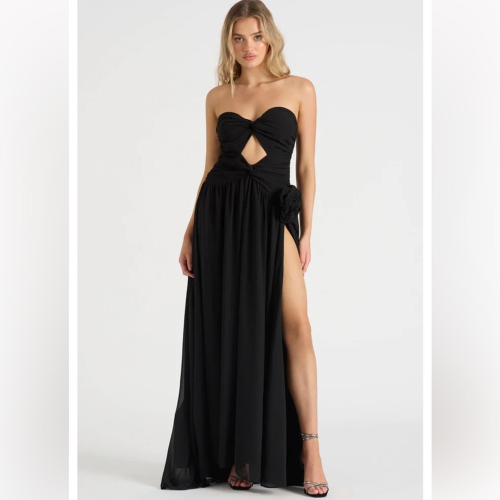 NEW with Tags Runaway The Label Rosette Gown Black sz Medium Fortunate One Dress